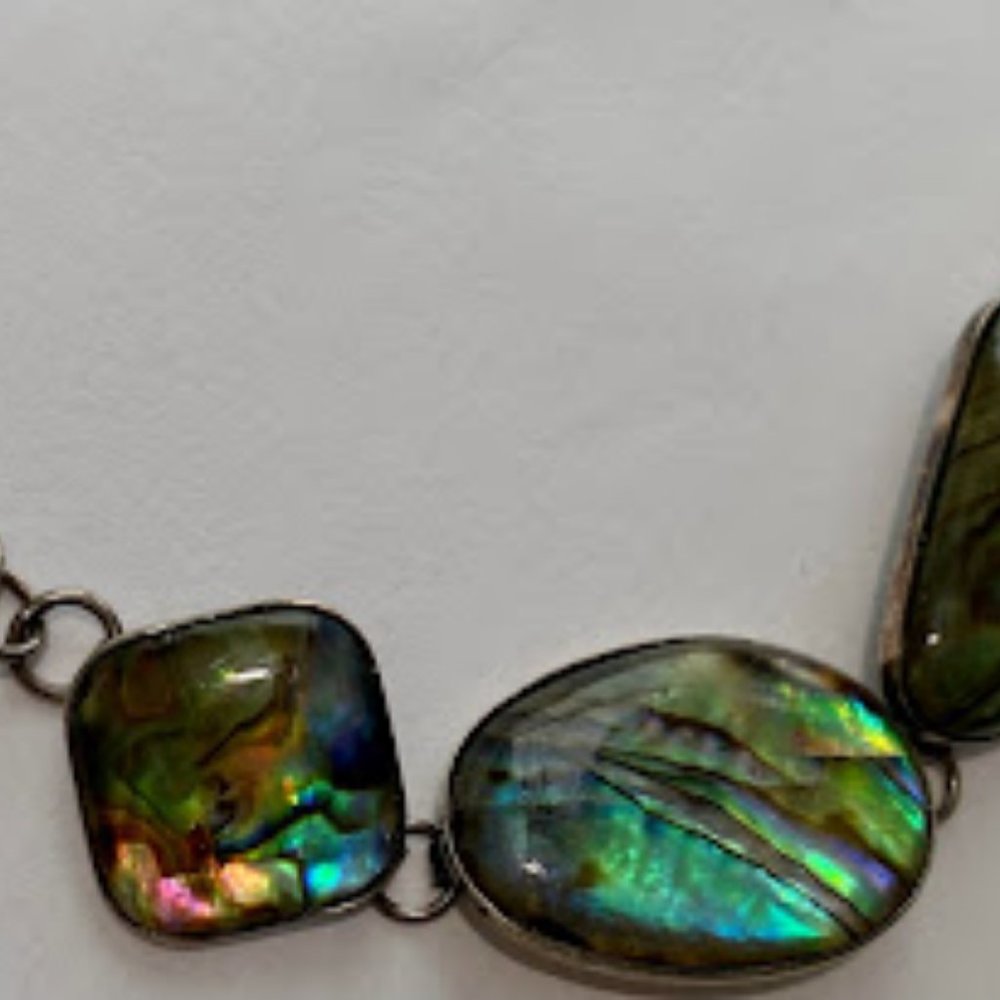 Vintage Sterling Silver Toggle Abalone Bracelet